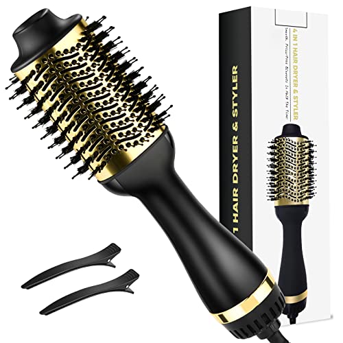 Hair Dryer Brush, Hot Air Brush Hair Dryer Styler & Volumizer 3 in 1 Brush Blow Dryer Styler, Negative Ion Ceramic Blow Dryer Brush, One Step Hair Dryer & Styler Volumizer.Gold