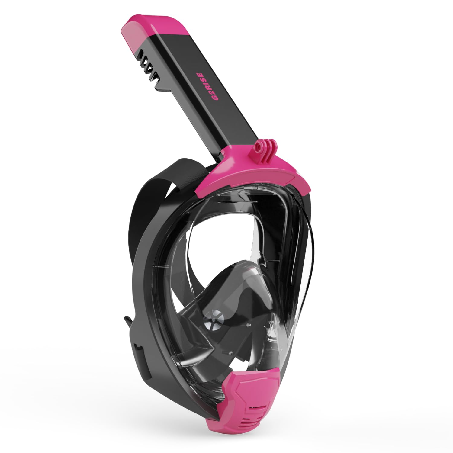 G2RISE Máscara de esnórquel para adultos, máscara completa con soporte para cámara extraíble, absolutamente seguro para el CO2 (negro, rosa, S/M)