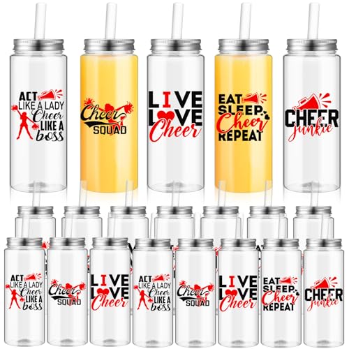 Tiangrid 20 Pack Clear Cheer Cups 14 oz Tumblers with Lid Straw, Red