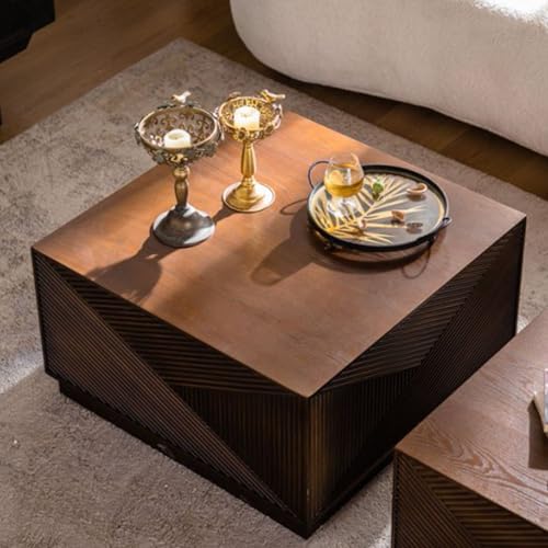 KEIKI 27.56' Modern Square Coffee Table, No Assembly Required, Walnut Color MDF Coffee Table for Living Room, Durable & Easy to Clean Center Table, Minimalist Accent Furniture for Home & Office