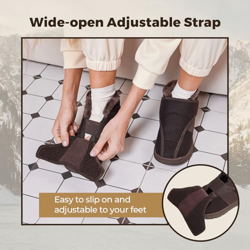 FitVille Diabetic Shoes for Men Extra Wide Width, Warm Slip-on Winter Slipper Boots with Adjustable Closures, Snow Boots for Swollen Feet, Neuropathy4