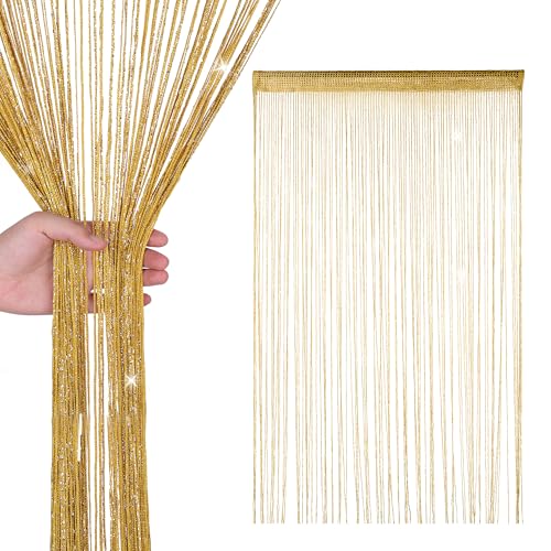 WedDecor Cuerda Cortinas Purpurina Flecos Panel Fly Pantalla Habitación Divisor Cortina de Borla para Puertas, Puerta, Windows, Hogar Decor, Evento Decoración, (90cm x 200cm) - Oro, 90 x 200cm