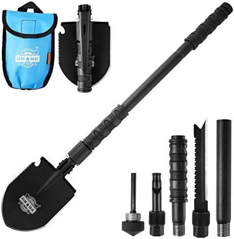 CHINLIN Entrenching Tool Shovel, Car Emergency Hammer Kit Portable Heavy Duty Survival Gear Multi-Function Folding Shovel for Camping Backpacking Hiking (: Black Bag with Stainless Steel)