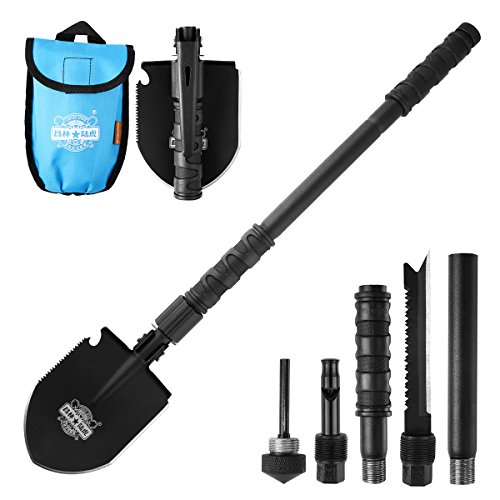 Chinlin Entrenching Tool Shovel, Car Emergency Hammer Kit Portable Heavy Duty Survival Gear Multi-Function Folding Shovel For Camping Backpacking Hiking (: Black Bag With Stainless Steel) #TOP16