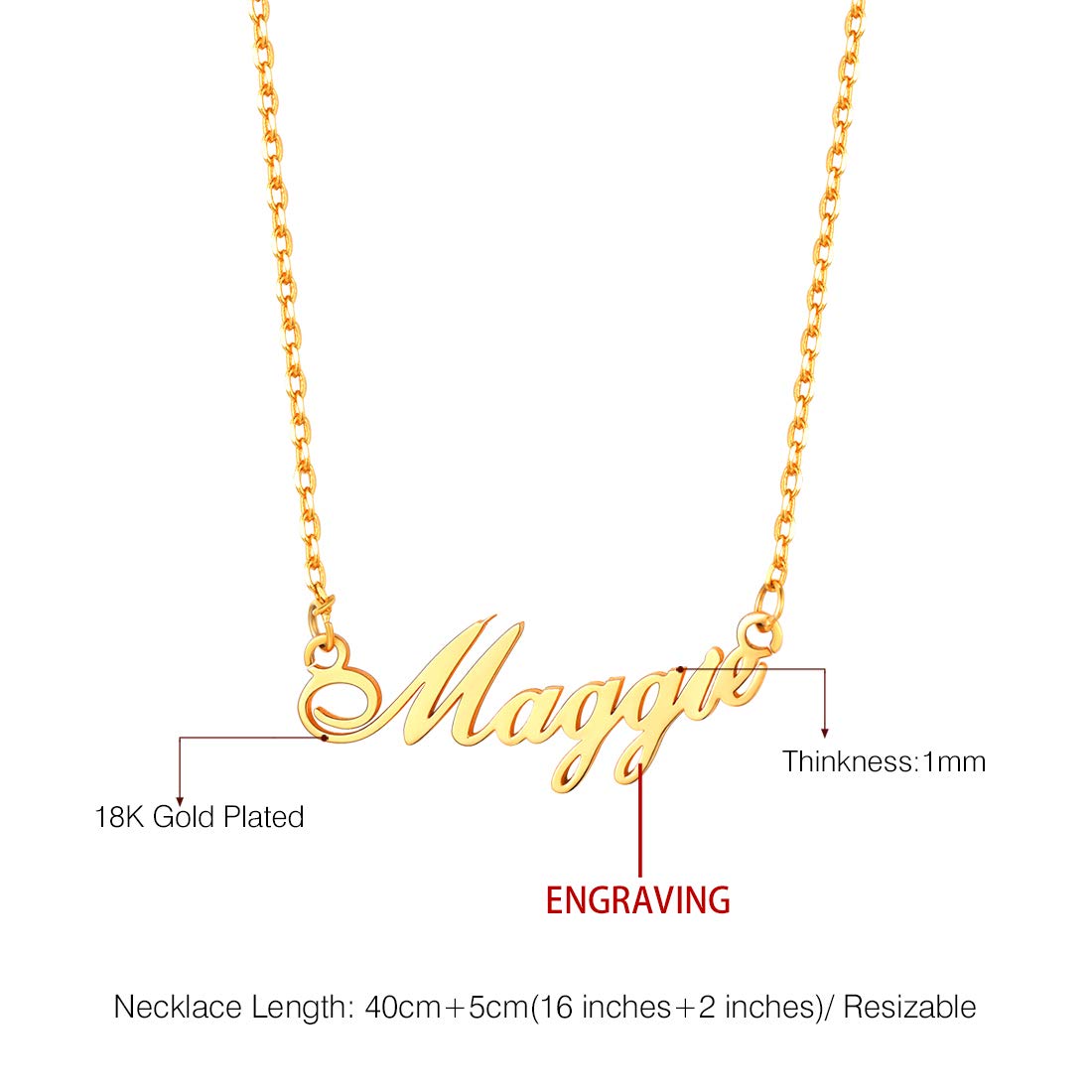U7 Collana con Ciondolo Nome Personalizzato per Donna Ciondolo Infinito con Nome Argento/Placcato oro 18 Carati Gioielli con Nome per Ragazze