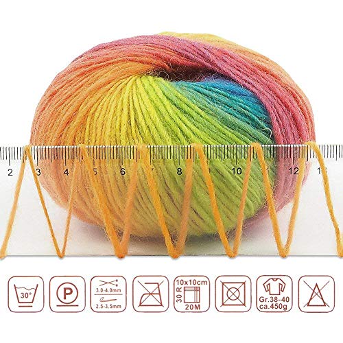 Niceec 3 Skeins 100% Wool Rainbow Yarn Single Ply Yarn Soft Gradient Colorful Yarn Self-Striping Crochet Yarn For Knitting-11# #TOP2