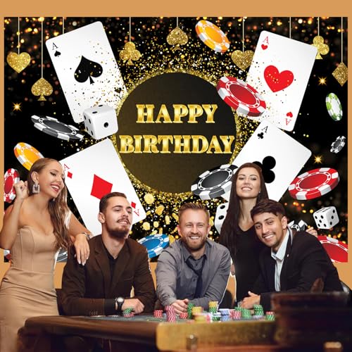 Fondo fotográfico casino cumpleaños 7x5 ft dorado miniatura 4