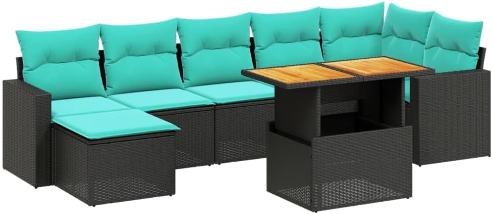 8 Piece Patio Sofa Set with Cushions Black Poly Rattan Poolside Furniture Set Garden Seating Ensemble for Garden Backyard