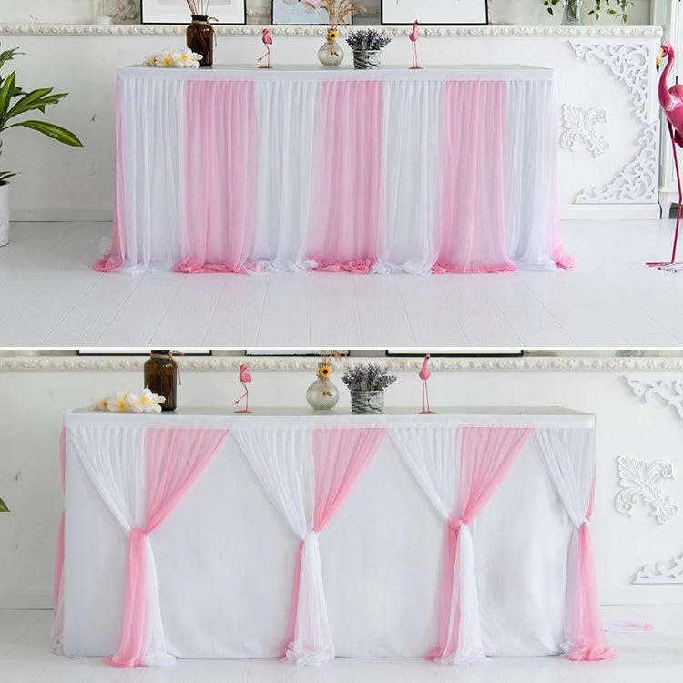 6/9FT * 77CM 2-kolorowy, puszysty tiulowy spódniczka tutu z siateczki, szyfon, wesele, baby shower, falbanki, plisowana spódnica stołowa