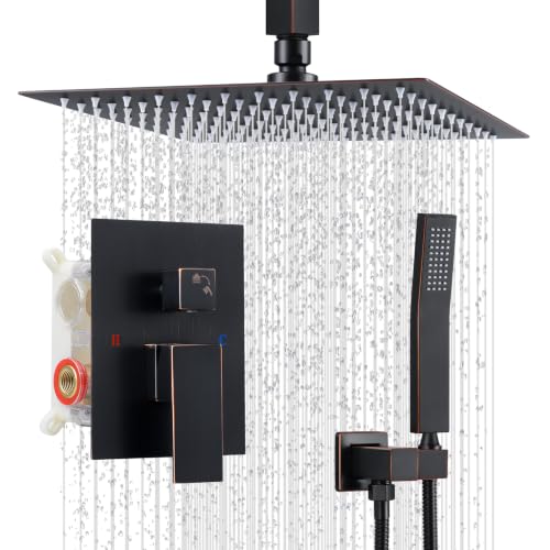 IUERASD 10" Square Ceiling Rain Shower Faucet Set ORB