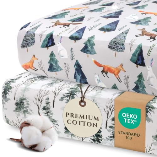 Image of Pobi Baby Crib Sheets for Boys, Soft Cotton Blend, 2-Pack (Magical) | Fitted Crib Sheet, Standard Mattress 52x28, Toddler Mattress Sheets, Breathable, Snug, Newborn, Machine Wash, Nursery Bedding