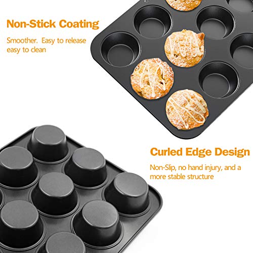 Chefmade 12 Cups Muffin Pan Set, 2 Packs Bakeware Non-Stick Cupcake Baking Pan Heavy Duty Carbon Steel Pan Muffin Tins Standard Baking Mold For Cakes #TOP4