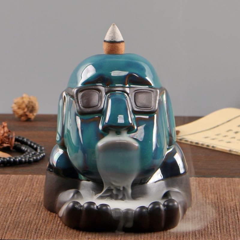 Unique Ceramic Reverse Incense Burner - Human Face Design with Sunglasses | Aromatherapy Zen Decor for Home and Office