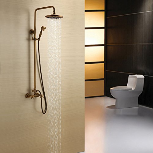 Two Handles Wall Mount Shower Faucet With 8 Inch Showerhead And Side Bar Handheld Shower Head With Shower Holder Shower Arm Chrome Unique Designer Vanity Antique Brass Rain Shower #TOP9