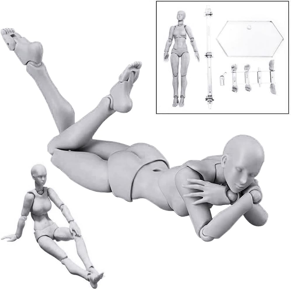 Image of Body Kun, Gray Female Desktop Figure Model, Includes Accessories, Ideal for Drawing, Painting, Photography, and Home Decoration, Figure Model for Sketching, Office and Home Decor