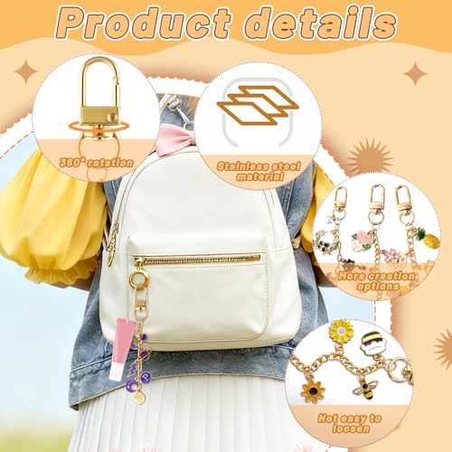 Image of Wurosi 52 Set Lip Gloss Keychain Making Kit, Gold Keychain Clips Hooks with Extender Chain, Gift Bags, Thank You Cards, 5M Hemp Rope, for DIY Key Chain Making Crafts