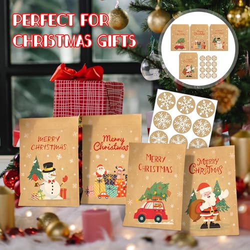 CUVZORA 24 Stück Papiertüten Weihnachten, 12,6x15,5cm Geschenktüten Kraftpapier Tüten, für Süßigkeiten Adventskalender Party Überraschungsbox Weihnachten festliche Dekoration