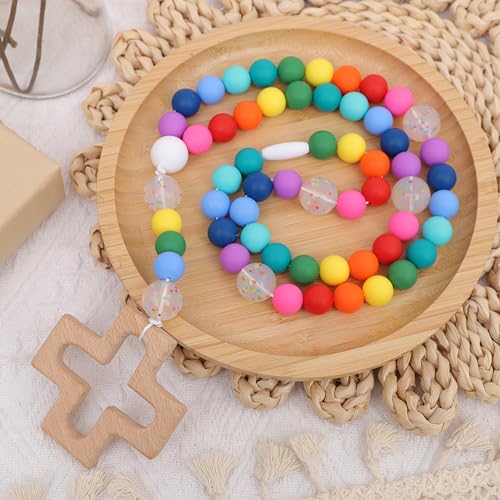 WUTKYAX Terço de silicone para batismo, primeiro rosário infantil God Bless, My First Rosary with A