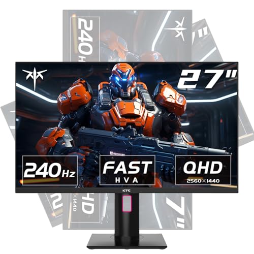 KTC 27 Inch 240Hz Gaming Monitor, QHD 2560×1440 Monitor, Fast HVA, HDR400, G-Sync/FreeSync Compatible, USB/Type C/DisplayPort/HDMI, VESA Mountable, Pivot Height Tilt Adjustable, H27E22