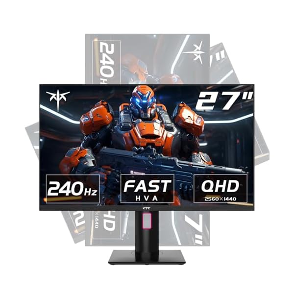 KTC 27 Inch 240Hz Gaming Monitor, QHD 2560×1440 Monitor, Fast HVA, HDR400, G-Sync/FreeSync Compatible, USB/Type C/DisplayPort/HDMI, VESA Mountable, Pivot Height Tilt Adjustable, H27E22