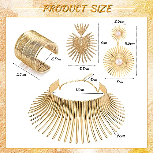 Mozaka 5 Pieces African Collar Choker Necklace Earrings Gold Bangle Set For Women Choker Necklace Gold Statement Tooth Shape Tribal African Jewelry #TOP4