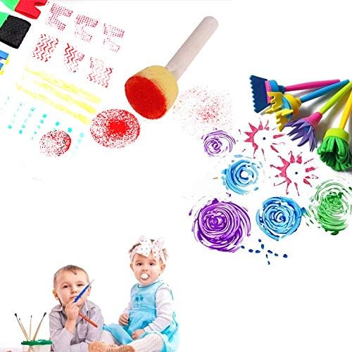 LFS 27 pcs Kids Sponges Paint Kit with Brushes Rollers Waterproof Apron