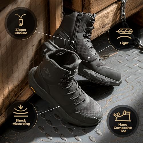 Image of NORTIV 8 Men's Composite Toe Work Boots - 8'' Lightweight ASTM F2412-24 & ASTM F2913-24 Safety Boots with Side Zipper for Construction & Warehouse, Metrostrike-Nano