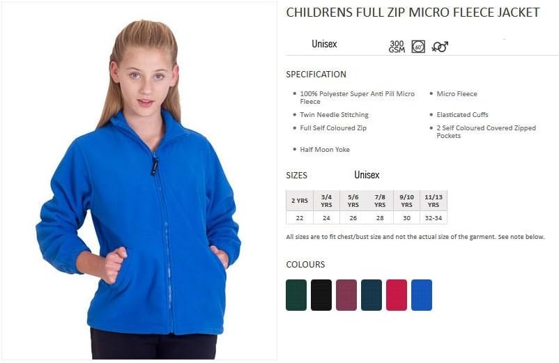 Uneek Clothing-Kids-Childrens Full Zip Micro Fleece Jacket-380 gsm-Black-3/4 Yrs