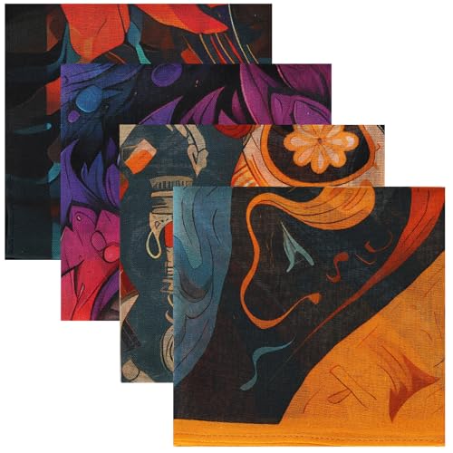 4pcs Neutral Printed Headscarf And Wristband, Soft Breathable Gauze Multifunctional Cycling Face Mask