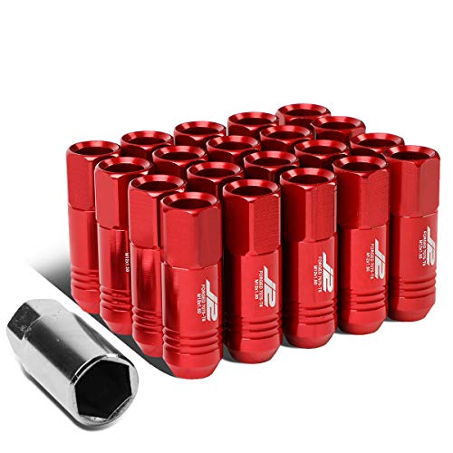 J2 Engineering LN-T7-009-15-RD Red 7075 Aluminum M12X1.5 20Pcs L: 60mm Open End Lug Nut w Socket Adapter