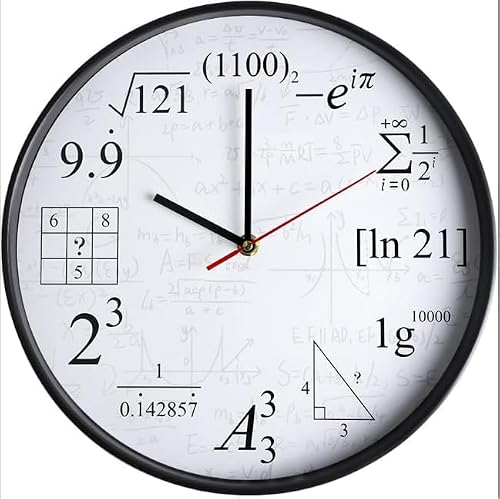 HUOMAQFAN Horloge Murale de Classe de mathématiques, Horloge décorative mathématique Moderne et Non Collante, à Quartz silencieuse et Amusante pour la Maison, l'école et Le Bureau