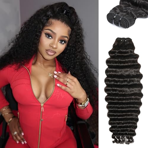 16A Deep Wave Human Hair Bundles 22 Inch Raw Bundles Human Hair,Indian Virgin 100% Human Hair Bundles Triple Lifespan 3X,Tangle Free Shedding Free Multiple Washes Keep Texture Silky Soft