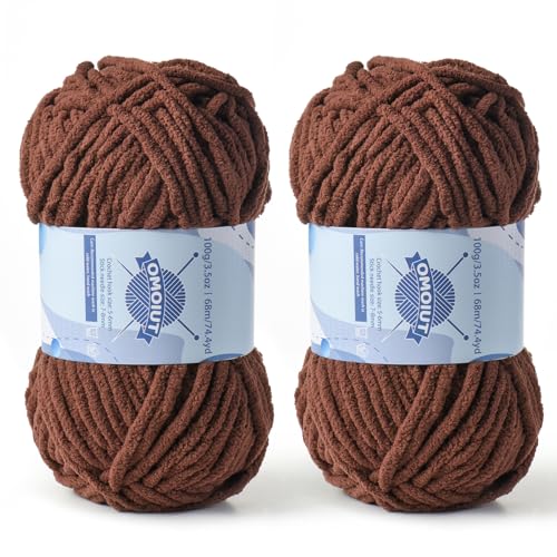 Image of 2 Pack Chunky Chenille Yarn for Crocheting, Baby Yarn for Crocheting Soft Blankets, Bulky Yarns for Crochet Amigurumi, 200g (148.7yds) Fluffy Velvet Yarns for Hand Knitting (2 Deep Coffee)