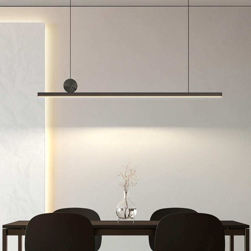 Plafonnier LED moderne noir à suspension linéaire 3000K, suspension en aluminium givré avec décor de sphère for le couloir de la salle à manger du salon, exposition d'art(100cm)
