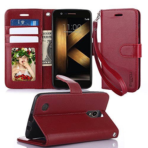 TabPow LG K20 Plus Wallet Case - Folio Series, Flip PU Leather with Kickstand, ID & Credit Card Slot Holder for LG K20 V/LG K20 Plus/LG V5 - Wine Red