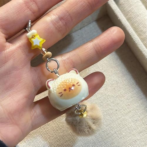Cute Cartoon Cat Plush Phone Charm, Small Pendant with Star & Pom-pom Decor for Mobile Phones, Keys, Bags (Transparent) — view 5