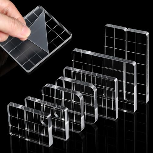 8 Stück Acryl Stempelblock Set 5 Größen Acrylblock Stempel mit Gitterlinien Transparent Acrylblock Stempel Stanzblöcke Silikonstempel für Weihnachten Basteln Hochzeit Karten Scrapbooking Fotoalbum