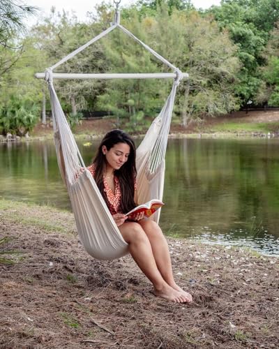 Image of ADVOKAIR Hammock Chair Swing, Heavy-Duty Hanging Rope Swing Seat Supports 500 Lbs, Ideal for Outdoor Patio, Backyard, Porch, Deck & Indoor Bedroom Use