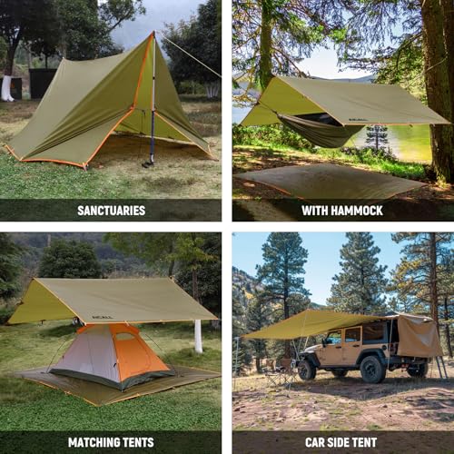 Waterproof Camping Tarp 10 x 10ft Survival Tent Backpacking Portable Tarp Multifunctional Anti-UV Shelter for Outdoor (Mud Green) - Image 4