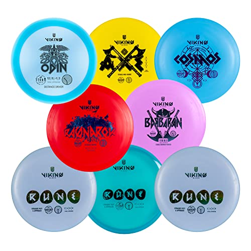 Viking Discs Starter Disc Golf Set – 8 Frisbee Discs for Any Distance, PDGA Approved – Fun Sports Outdoor for Adults and Children – Putter, Mid-Range, Fairway Driver, Distance Driver