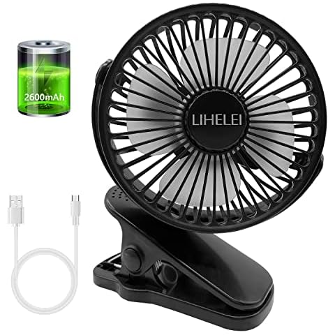 LIHELEI Stroller Fan, Portable Fan Rechargeable USB Desk Fan, 2600mAh Powerful Airflow Low Noise- Personal Clip On Fan for Pram Camping Home Office Travel _Black Cover