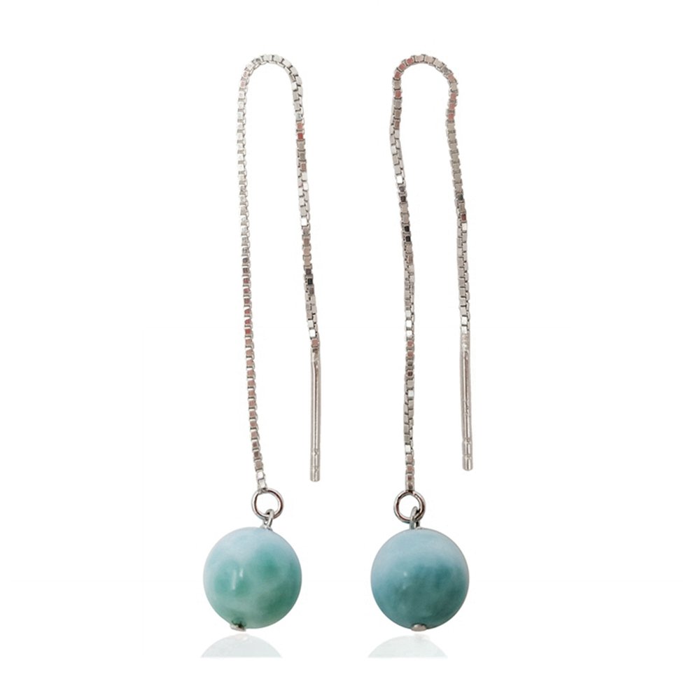 Lii JiNatural Stone Blue Larimar Beads Long Chain Earrings