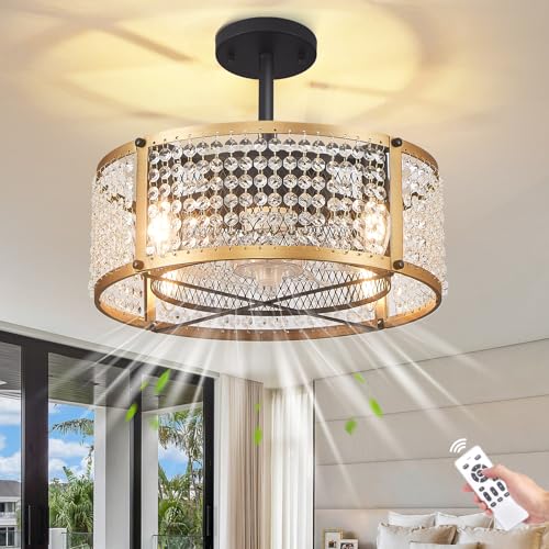 Doltoro Black and Gold Ceiling Fan with Light, Caged Ceiling