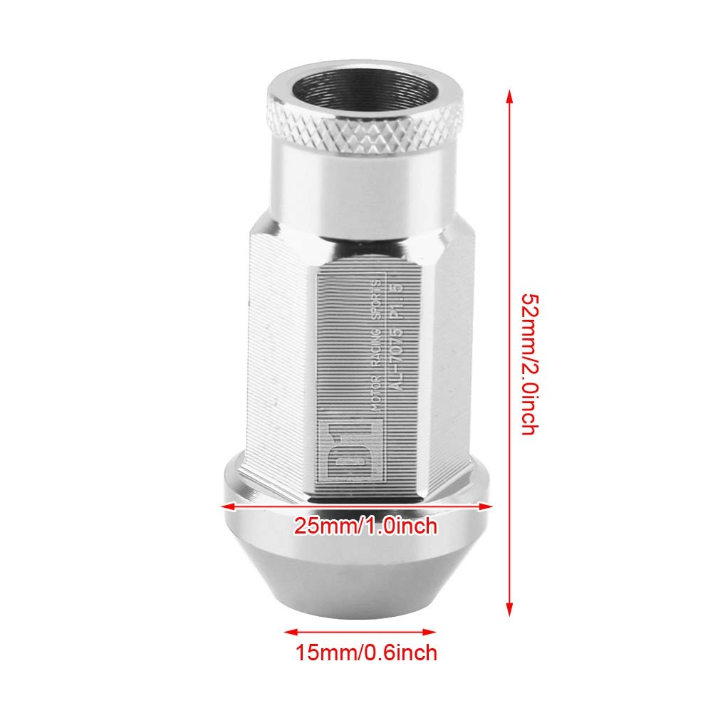 Tornillo para Neumático de Coche Rueda de Carreras Tuerca de Aluminio M12X1.5 Tornillo para Neumático de Coche Tuerca de Rueda Tuerca de Rueda de Carreras para el Hogar(Plata)
