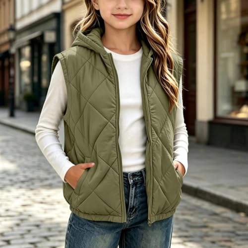 Girls Hooded Quilted Puffer Vest Sleeveless Zipper Snap Winter Kids Jacket - image 2