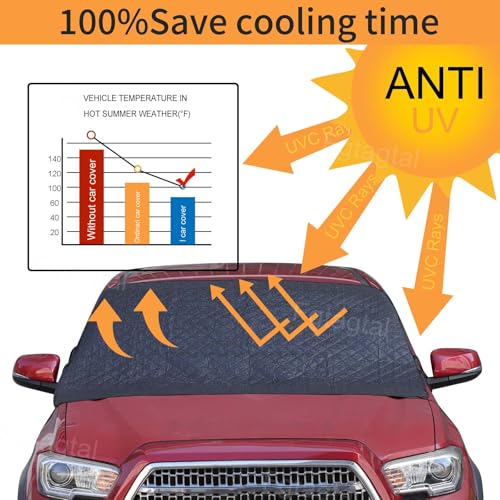 Image of Windshield Snow Cover Fit for Toyota Tacoma 2015-2022, Front Windshield Cover for Ice and Snow, Auto Extra Thick Windshield Ice Cover Protects Windshield from Rain, Sun, Frost (Black)