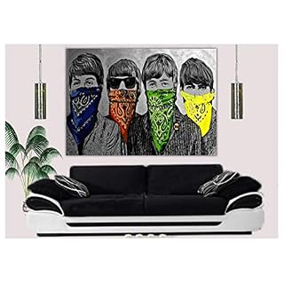 Banksy The Beatles Bandanna B/W Vestes Impression sur toile encadrée 40 x 30 cm Profondeur 38 mm – Image 2
