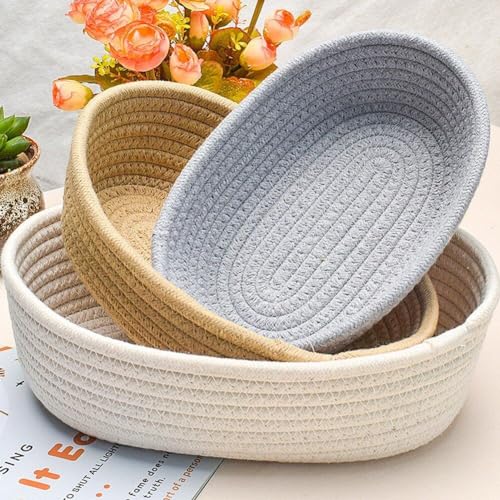 Cesta de almacenamiento tejida de algodón para cosméticos y mesa 4