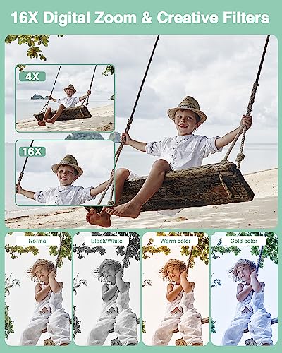 Digital Camera, Lecran Kids Camera With 32Gb Card 2 Rechargeable Batteries, Fhd 1080P 44Mp Point And Shoot Cameras, 16X Zoom, Compact Small Vlogging Gift Camera For Kids Children Teens Girl Boy(Green) #TOP5