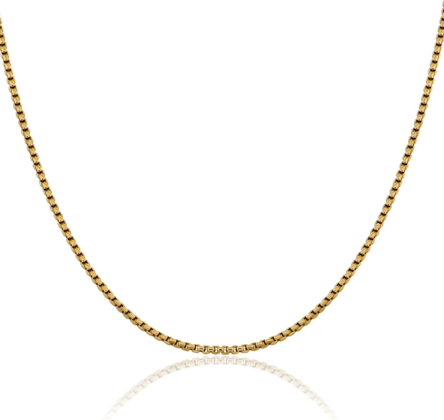 IceCarats 14K Yellow Gold 1.5mm Thin Round Box Chain Necklace, Polished